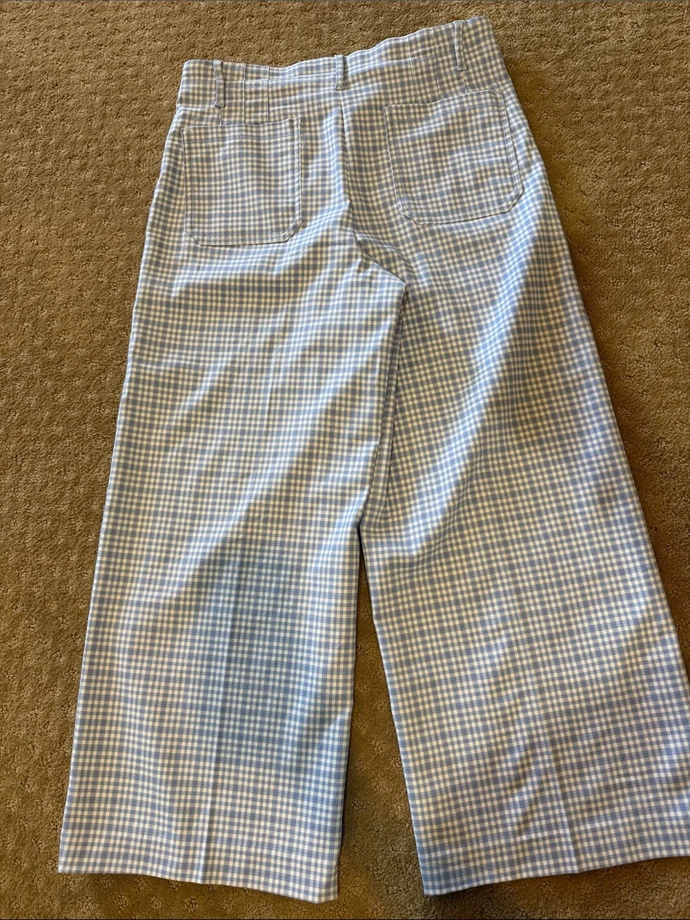 NWT Blue Gingham Wide-Leg Crop Pants.